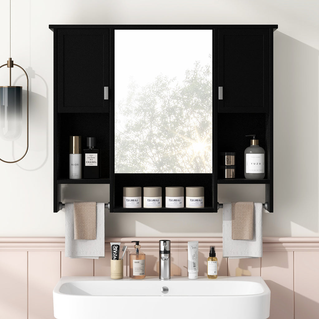 35'' X 28'' Modern Wall Mounted Bathroom Storage Cabinet, Bathroom Wall Cabinet With Mirror, Medicine Cabinet With Towels Bar - Noventis Home