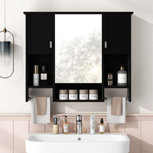 35'' X 28'' Modern Wall Mounted Bathroom Storage Cabinet, Bathroom Wall Cabinet With Mirror, Medicine Cabinet With Towels Bar - Noventis Home
