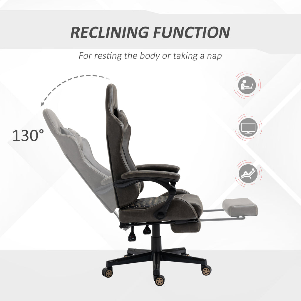 Racing Gaming Chair Diamond PU Leather Office Gamer Chair High Back Swivel Recliner with Footrest, Lumbar Support, Adjustable Height, Brown - Noventis Home