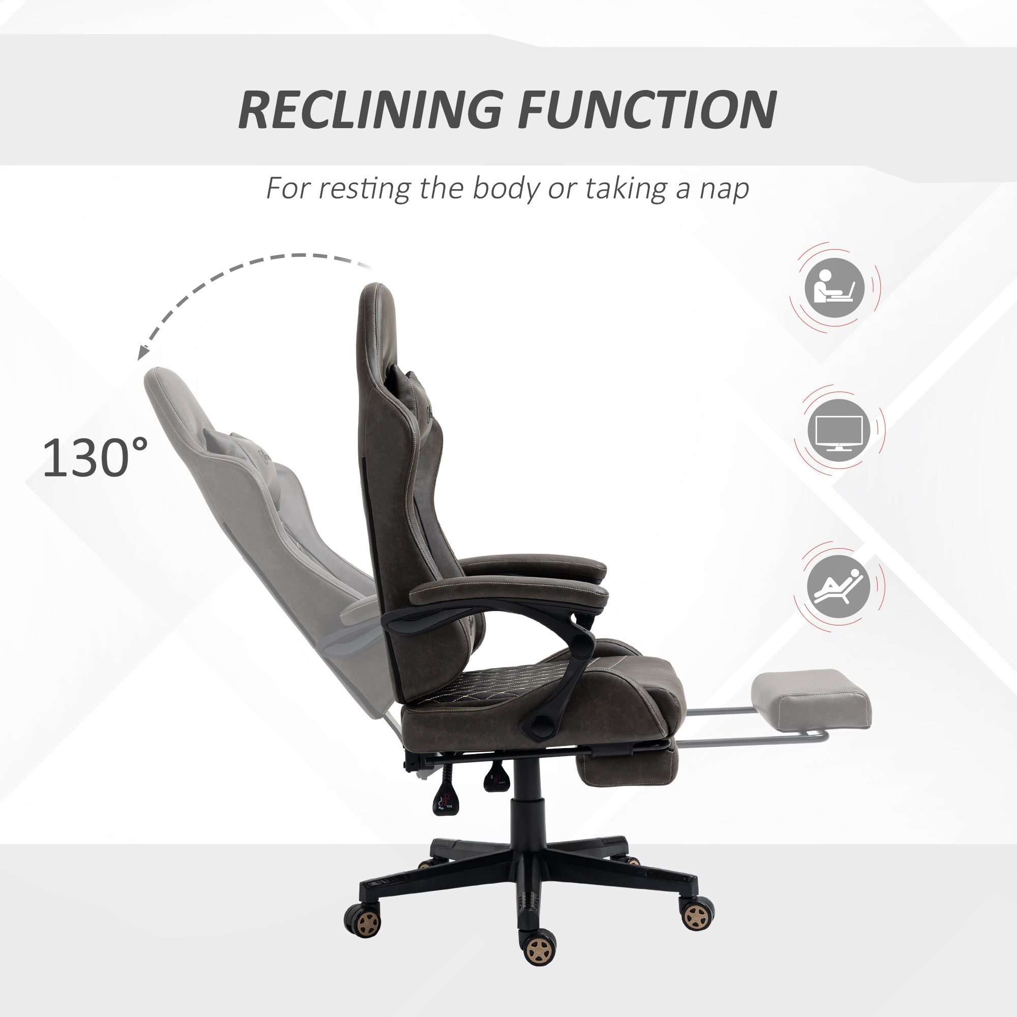 Racing Gaming Chair Diamond PU Leather Office Gamer Chair High Back Swivel Recliner with Footrest, Lumbar Support, Adjustable Height, Brown - Noventis Home
