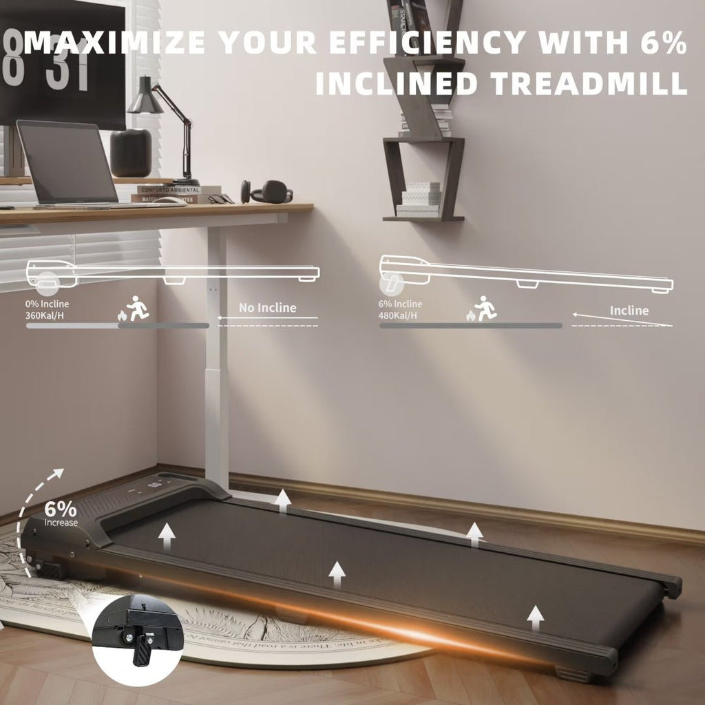Under Desk Treadmill With Incline,Walking Pad For Home Office,Portable Walking Treadmill 1.0HP,Walking Jogging Machine With 242 Lbs Weight Capacity,LED Display,1.0 - 6.0km H - Noventis Home