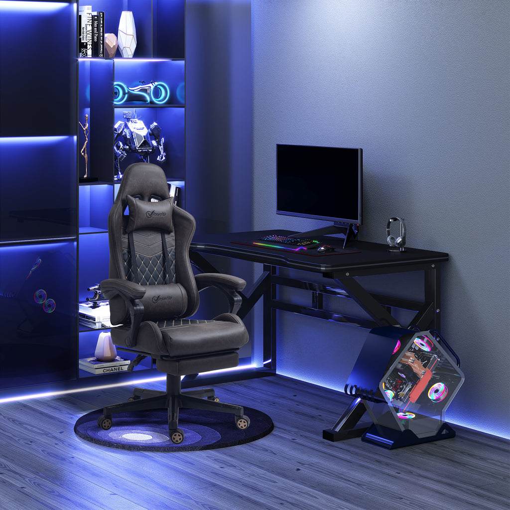 Racing Gaming Chair Diamond PU Leather Office Gamer Chair High Back Swivel Recliner with Footrest, Lumbar Support, Adjustable Height, Brown - Noventis Home