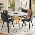 Dining Table Set, Dining Table And Chair Set 5 - piece , Modern, Simple Round Marble Dining Table And Chair Set, Gold - coloured Metal Table Legs 4 Ergonomic Velvet Chairs, Gray Dining Chairs - Noventis Home