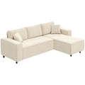 Hoekbank met Omkeerbare Chaise Longue, Corduroy L - vormige Slaapbank met Pocketvering, Crèmewit - Noventis Home