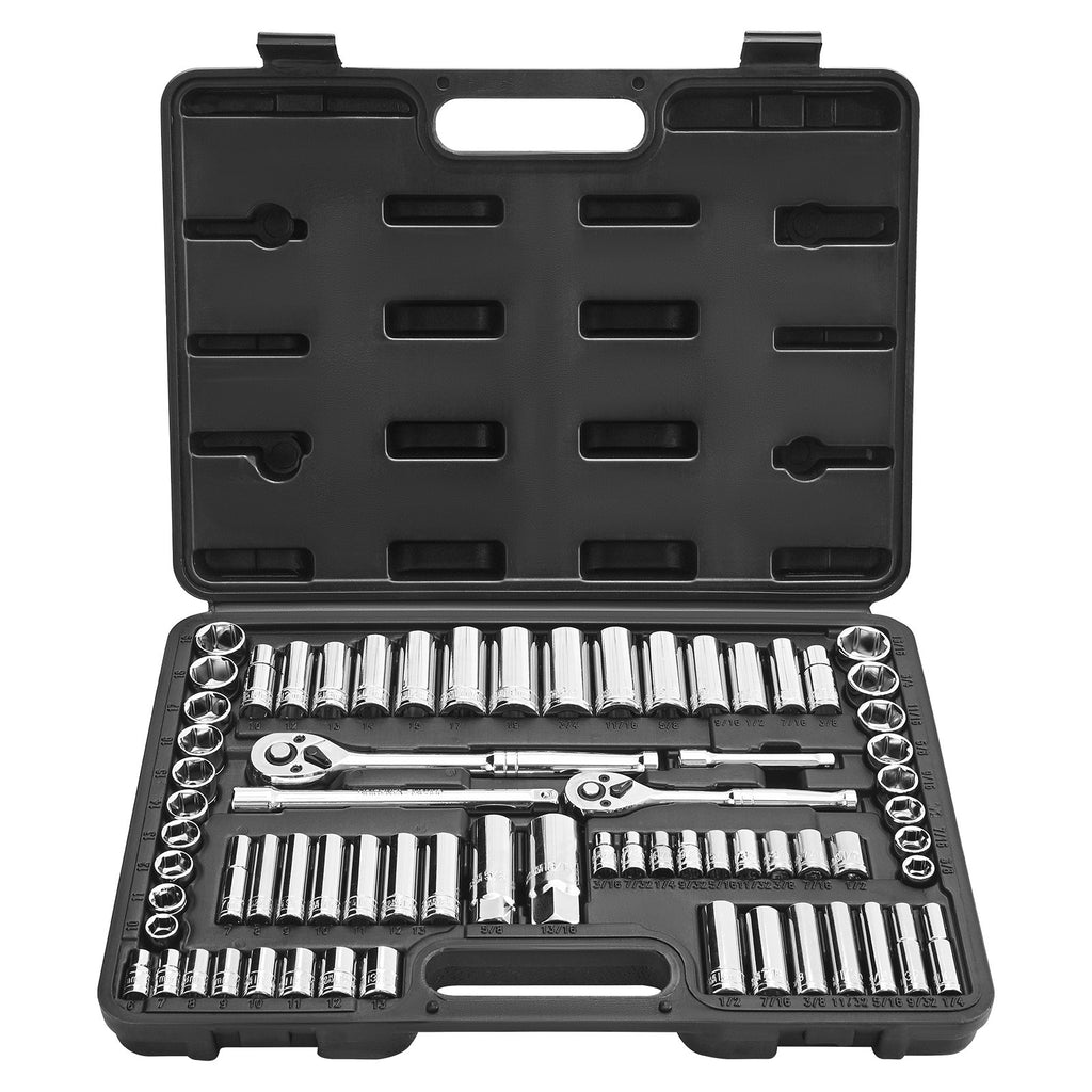 Socket Set, 69 Pieces, 3/8 & 1/4 Inch Drive Socket And Ratchet Set, SAE And Metric, Deep And Standard, Mechanic Tool Kit With Accessories And Storage Case, CR - V Alloy Steel, For Auto Repair - Noventis Home