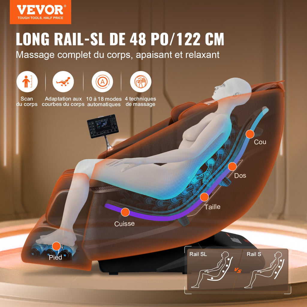 Massagestoel met Flexibele SL - Rail, 3D Shiatsu Ganglicchaamsmassage, Zwaartekrachtloosheid, 10 - 18 Automodi, Verwarming, Bluetooth, Luchtkussens en Touchscreen, 150kg - Noventis Home