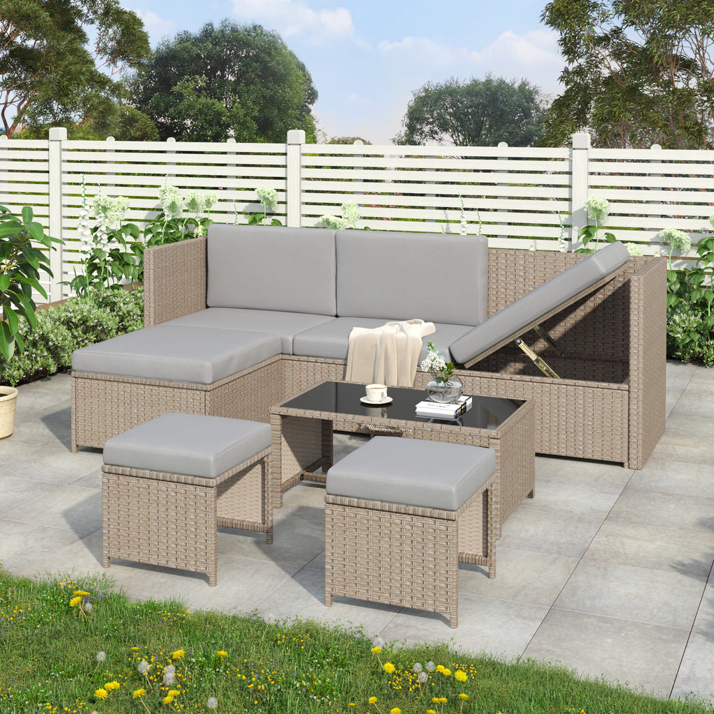 4 - 6 Seater Garden Lounge Set, Garden Furniture Set, Ratten Sofa, Seating Group, Patio Furniture,Khaki - Noventis Home