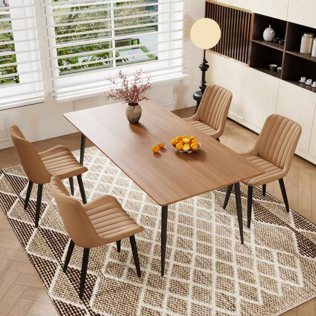 Set van 4 Moderne PU Leren Eetkamerstoelen met Dikke Kussens en Metalen Poten, voor Keuken en Eetkamer, Bruin - Noventis Home