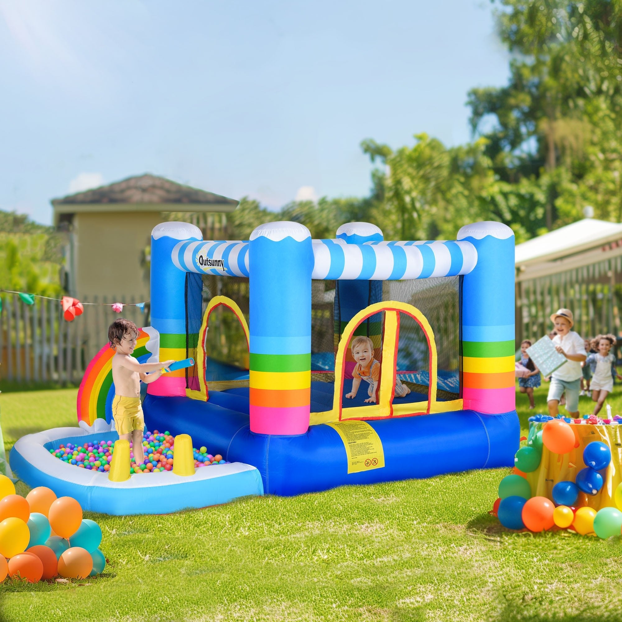 Kids Bounce Castle Inflatable House With Trampoline Pool Climbing Wall With Inflator Carrybag, 2.8 X 1.7 X 1.55m - Noventis Home