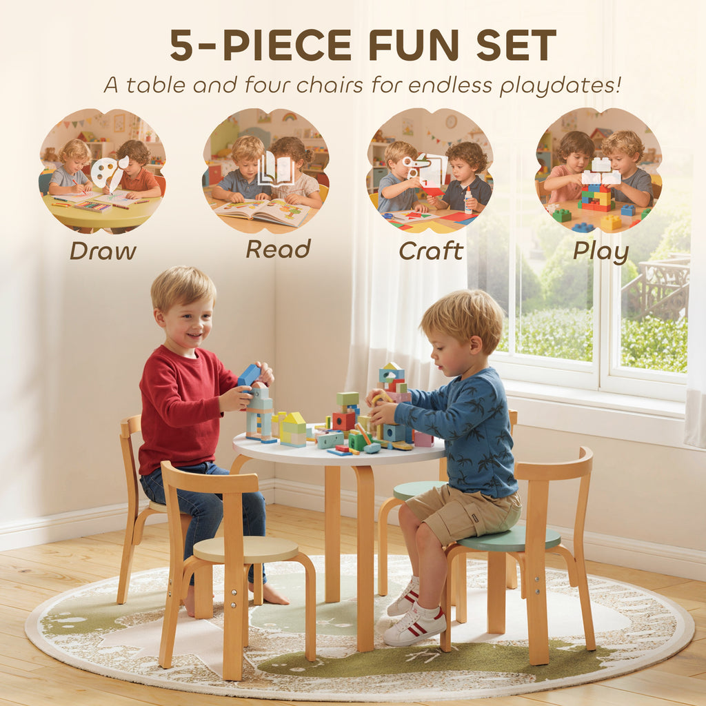 Wooden Kids Table and Chairs Set, 5 Piece Wooden Toddler Table and Chairs Set for Ages 3 - 8 Years, Green - Noventis Home