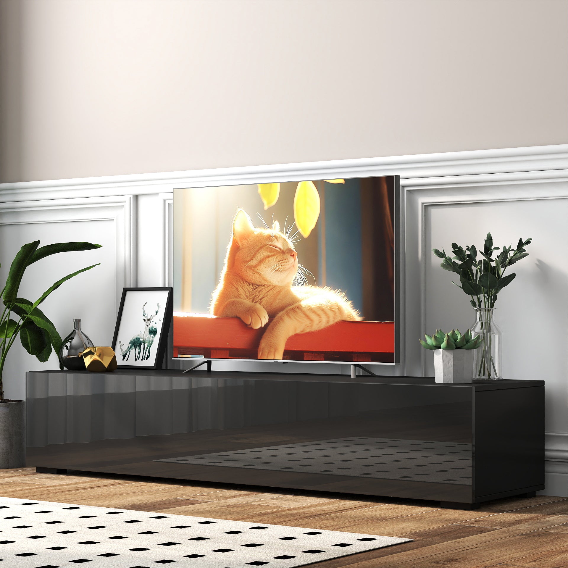 Modern Zwevend TV - meubel met Opbergruimte, 160cm, Zwart - Noventis Home