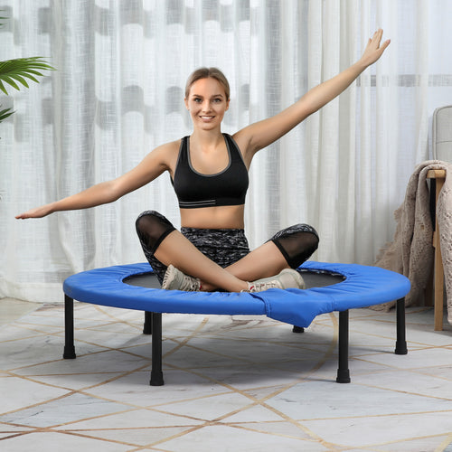 38" Mini Fitness Trampoline Home Gym Yoga Exercise Rebounder Indoor Outdoor Jumper With Safety Pad, Support Up To 150 KG, Blue And Black - Noventis Home