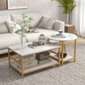 Salontafelset van 2, Marmerlook Tafelblad met Gouden Stalen Frame, Rechthoekig en Rond