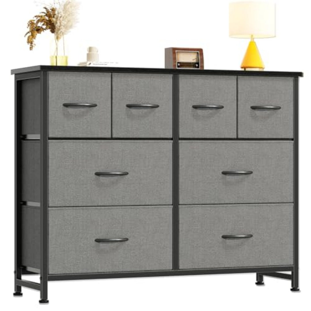 Ruim Opbergrek met 8 Stoffen Lades voor Garderobe, TV - Meubel met Houten Tafelblad en Frame - Noventis Home
