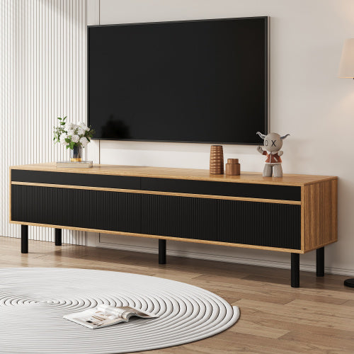 TV-meubel met 4 Deuren, Fijne Textuur, Zwart en Houtkleur, 170x38x47 cm