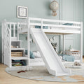 Bunk Bed With Stairs And Slide, Solid Pine Wood Frame, Children Bed, Storage Stairs, 90x190cm, White - Noventis Home
