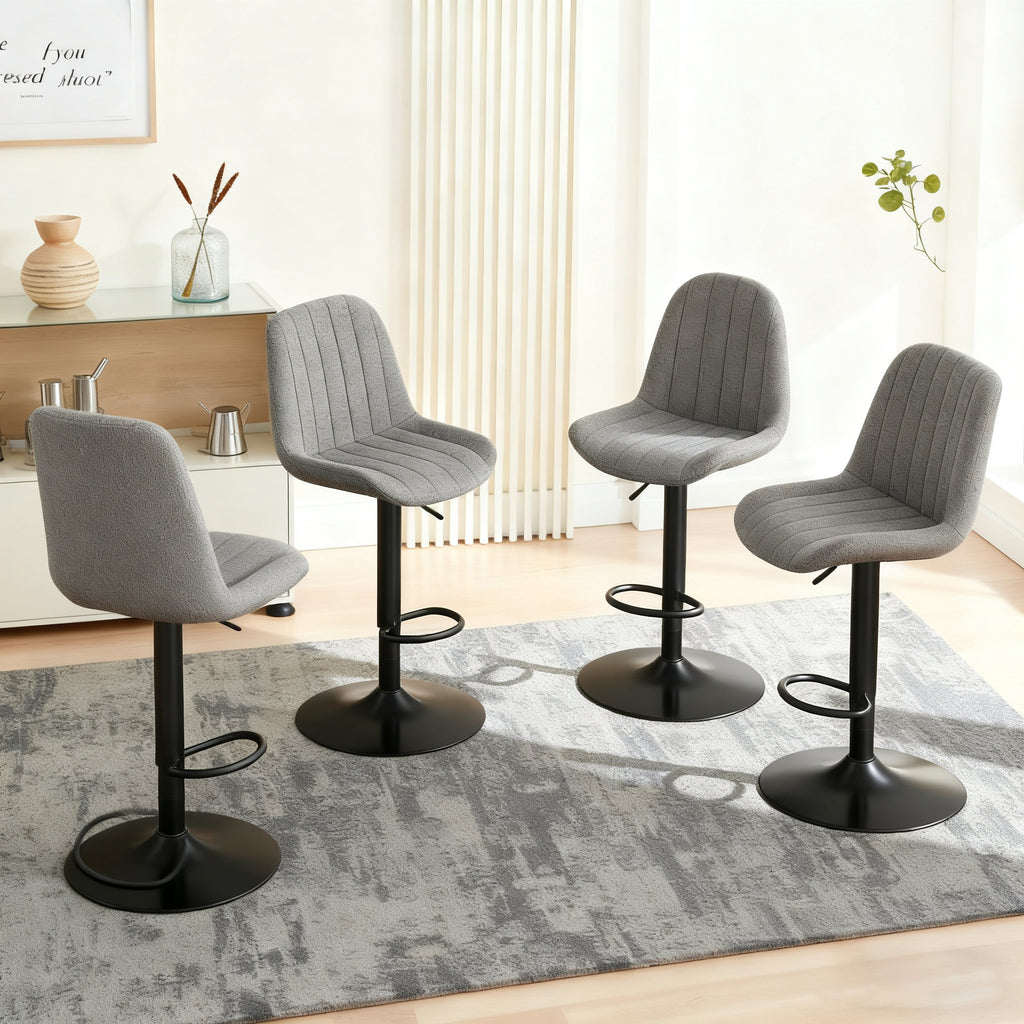 Swivel Bar Stools With Adjustable Height 35.03 - 43.7 Inches , Backrest, And Soft Knit Fabric - Ideal For Kitchen Island, Bar Counter, Dining Room, Grey Set Of 2 - Noventis Home
