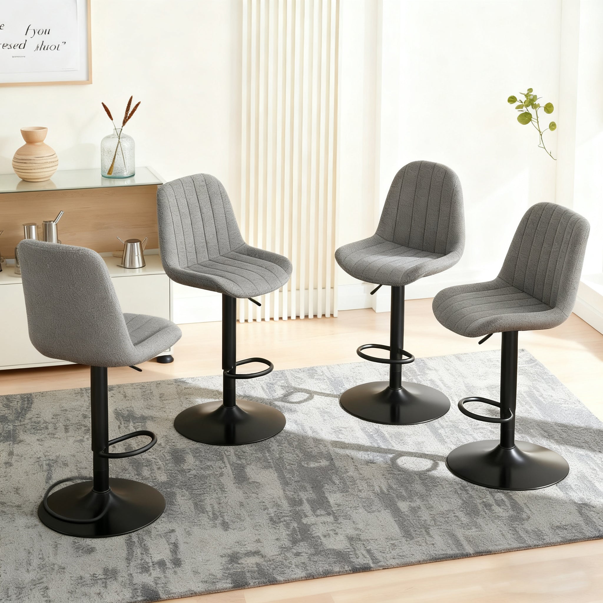 Swivel Bar Stools With Adjustable Height 35.03 - 43.7 Inches , Backrest, And Soft Knit Fabric - Ideal For Kitchen Island, Bar Counter, Dining Room, Grey Set Of 2 - Noventis Home