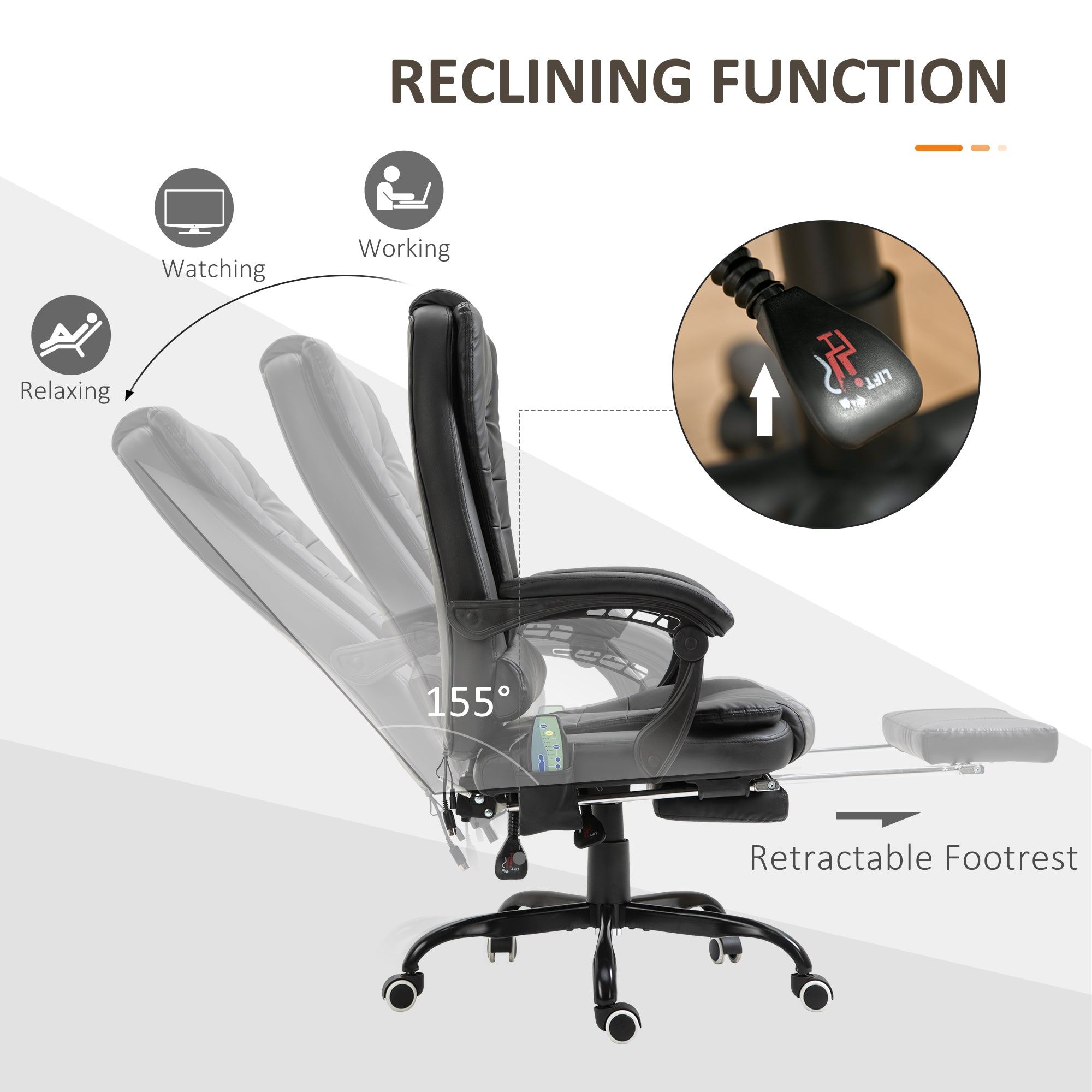7 - Point Vibrating Massage Office Chair High Back Executive Recliner with Lumbar Support, Footrest, Reclining Back, Adjustable Height, Black - Noventis Home