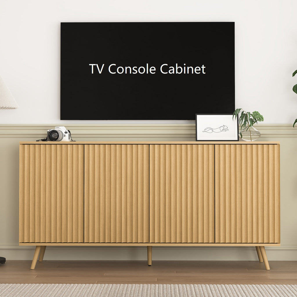 Dressoir Buffetkast met Opbergruimte, Lange Dressoir met 4 Deuren, Houten Credenza Consolekast met Verstelbare Planken voor Woonkamer, Keuken en Eetkamer, Naturel - Noventis Home