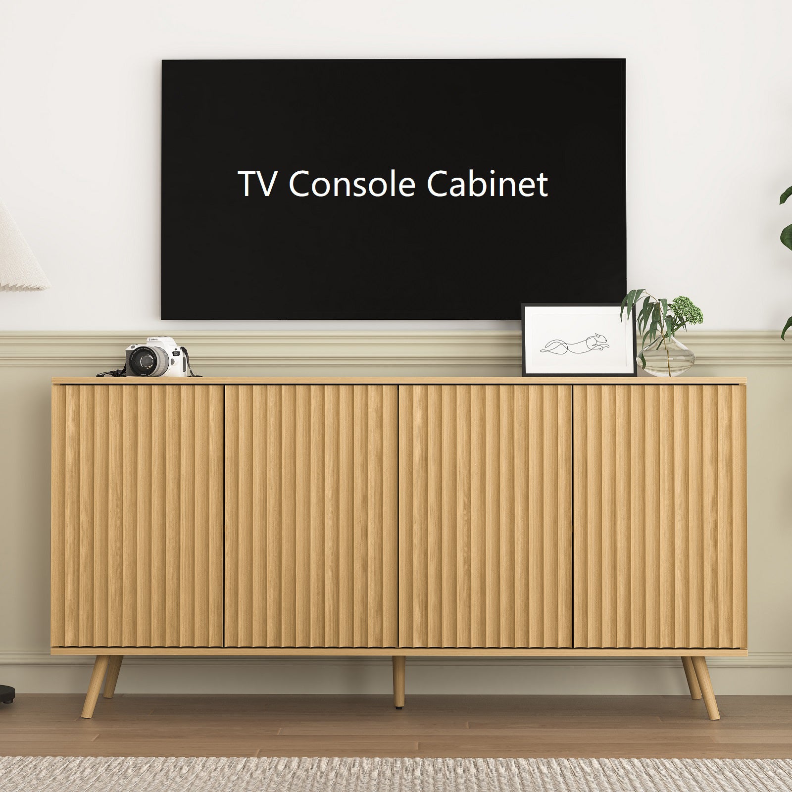 Dressoir Buffetkast met Opbergruimte, Lange Dressoir met 4 Deuren, Houten Credenza Consolekast met Verstelbare Planken voor Woonkamer, Keuken en Eetkamer, Naturel - Noventis Home