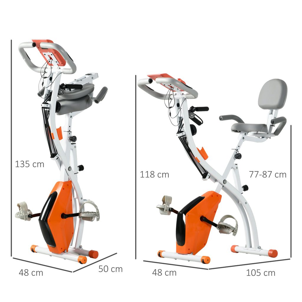 2-in-1 Opvouwbare Hometrainer met 8 Magnetische Weerstandsniveaus, Armweerstandsbanden, Pulssensor, Oranje