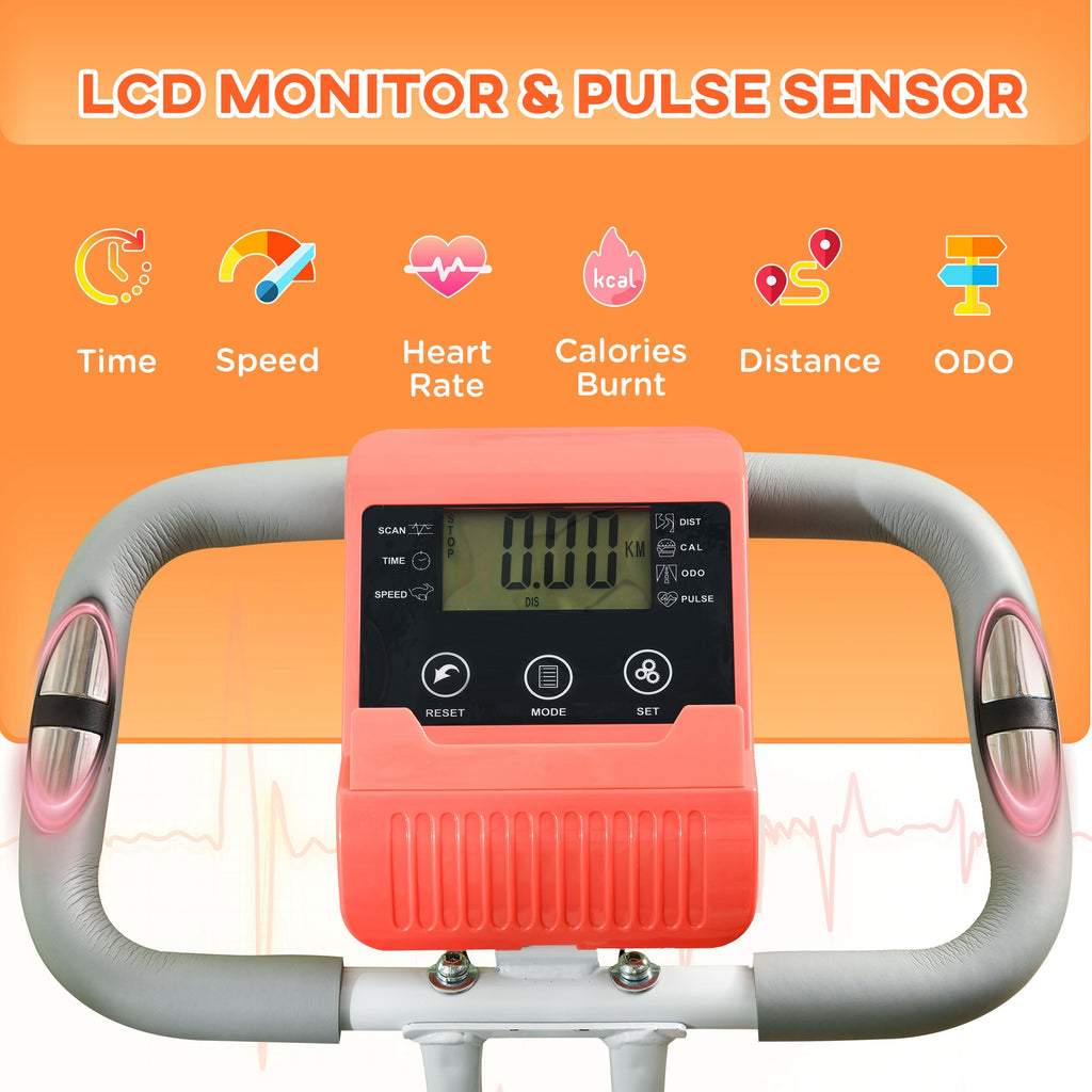 2-in-1 Opvouwbare Hometrainer met 8 Magnetische Weerstandsniveaus, Armweerstandsbanden, Pulssensor, Oranje