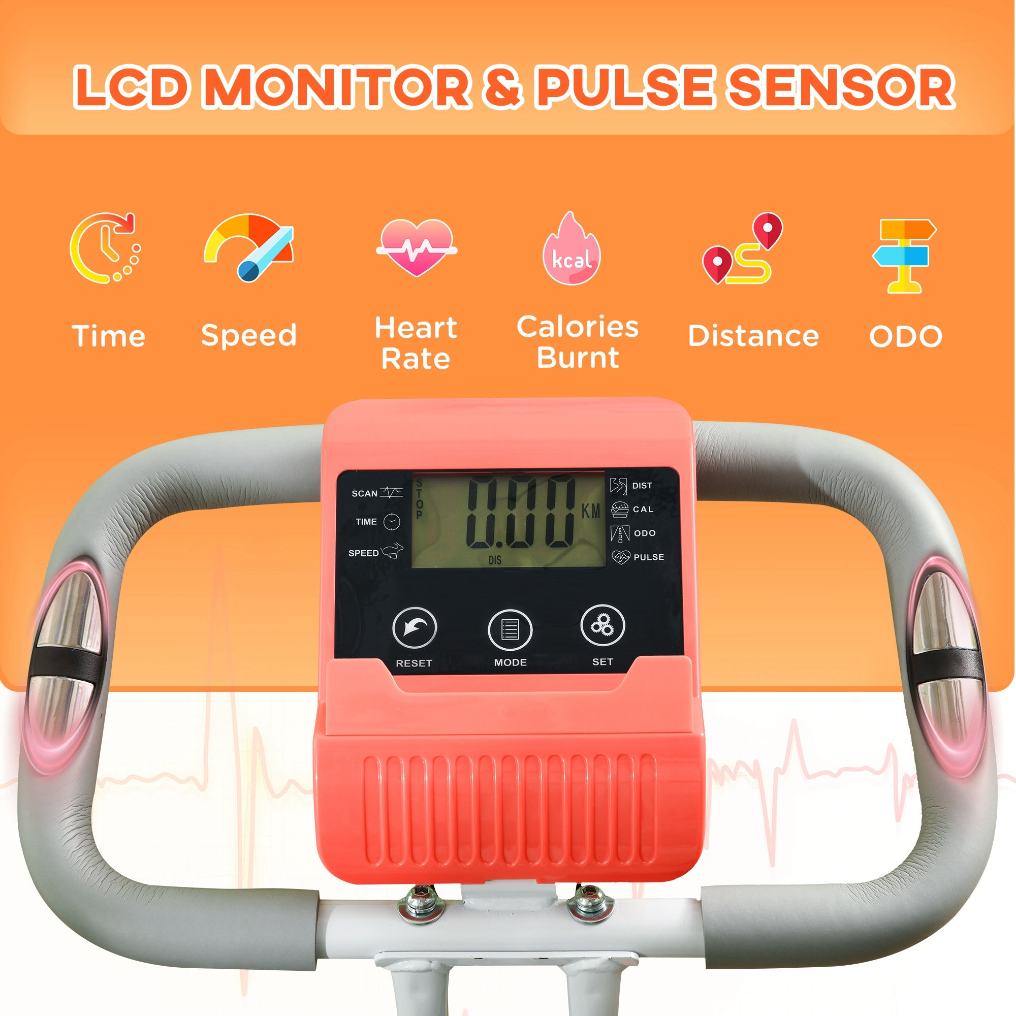 2-in-1 Opvouwbare Hometrainer met 8 Magnetische Weerstandsniveaus, Armweerstandsbanden, Pulssensor, Oranje
