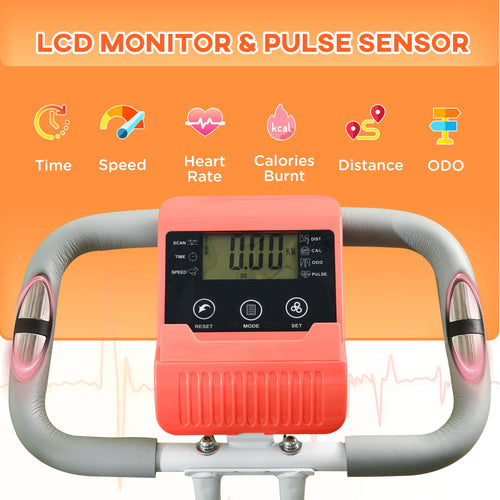 2-in-1 Opvouwbare Hometrainer met 8 Magnetische Weerstandsniveaus, Armweerstandsbanden, Pulssensor, Oranje