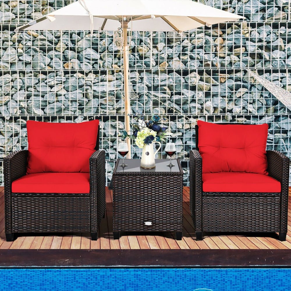 3 Pieces Rattan Patio Furniture Set With Washable Cushion - Noventis Home