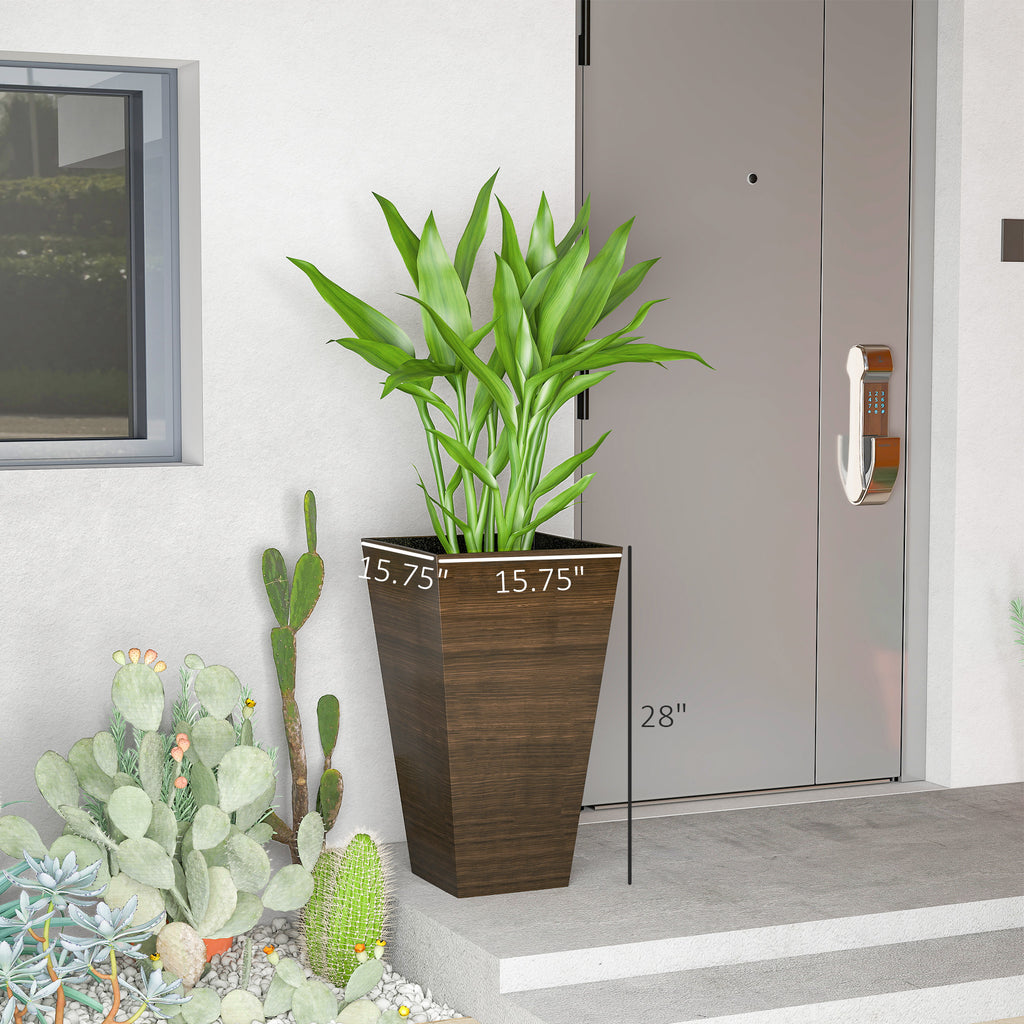 Set Of 3 Tall Planters, 28" Outdoor Planter W/ Drainage Holes, Faux Wood Plastic Flower Pots, Brown - Noventis Home