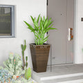 Set Of 3 Tall Planters, 28" Outdoor Planter W/ Drainage Holes, Faux Wood Plastic Flower Pots, Brown - Noventis Home
