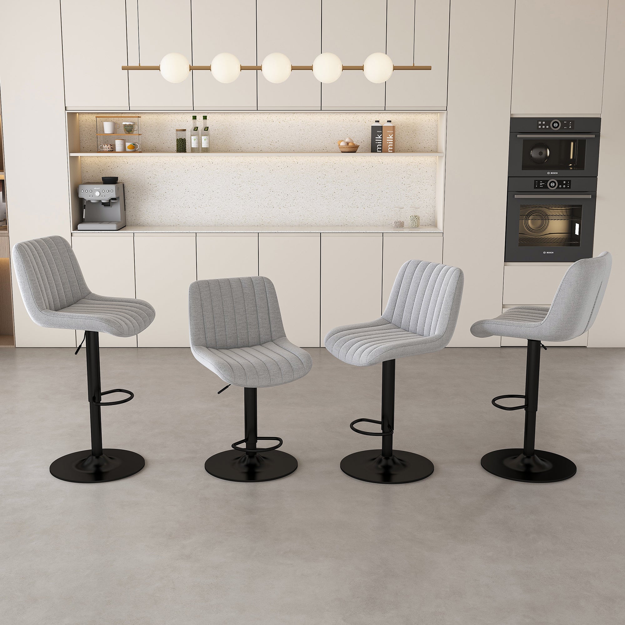 Swivel Bar Stools With Adjustable Height 35.03 - 43.7 Inches , Backrest, And Soft Knit Fabric - Ideal For Kitchen Island, Bar Counter, Dining Room, Grey Set Of 2 - Noventis Home