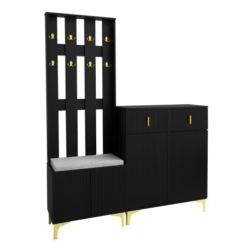 Wardrobe Set With Shoe Bench And Cushion, Wardrobe Front With Hooks, Shoe Cabinet With Drawers And Doors - Noventis Home