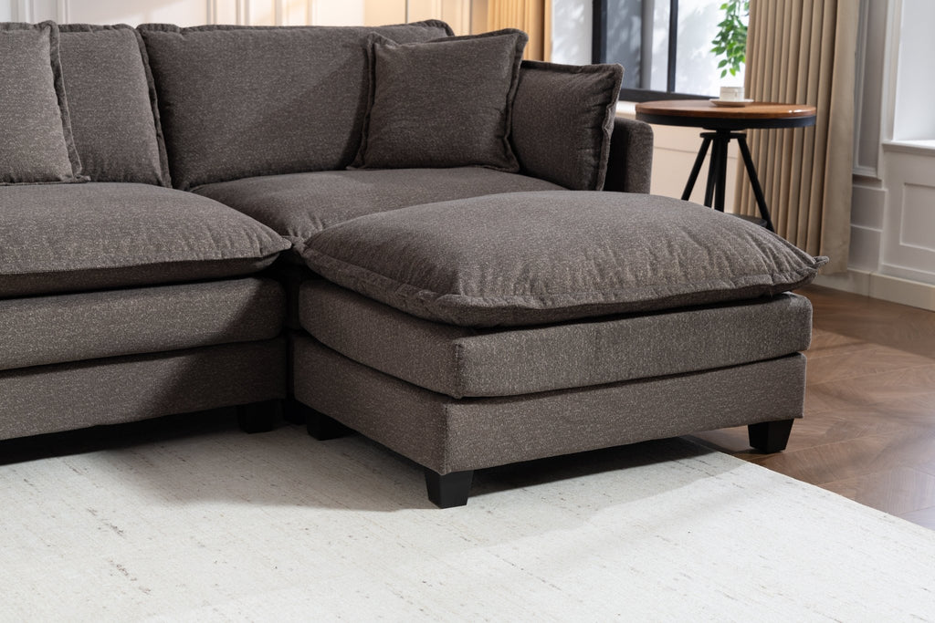 Moderne Hoekbank 4 - zitter met 2 Poefs, 379 cm, Modulaire Compressiebank met Lendenkussens, Symmetrische Slaapbank met Chaise Longue voor Woonkamer en Appartement, 3 Kleuren - Noventis Home