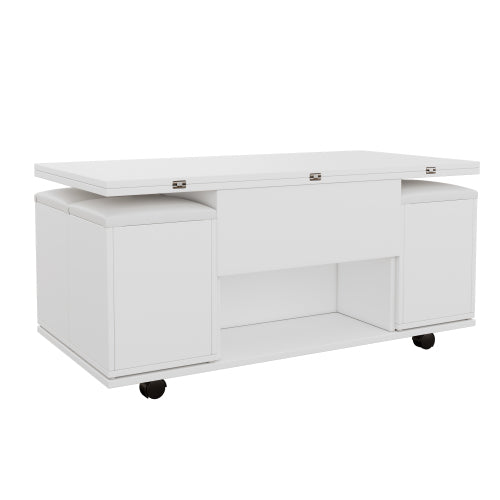 Salontafel met Opklapbaar Blad en Opbergruimte, Hydraulisch Lift-top Tafel voor Woonkamer, Wit