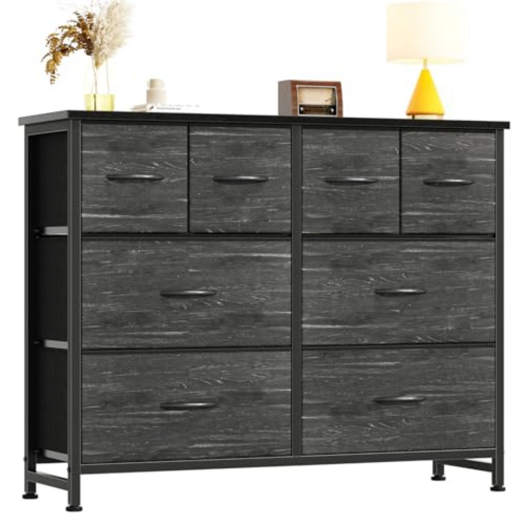Ruim Opbergrek met 8 Stoffen Lades voor Garderobe, TV - Meubel met Houten Tafelblad en Frame - Noventis Home