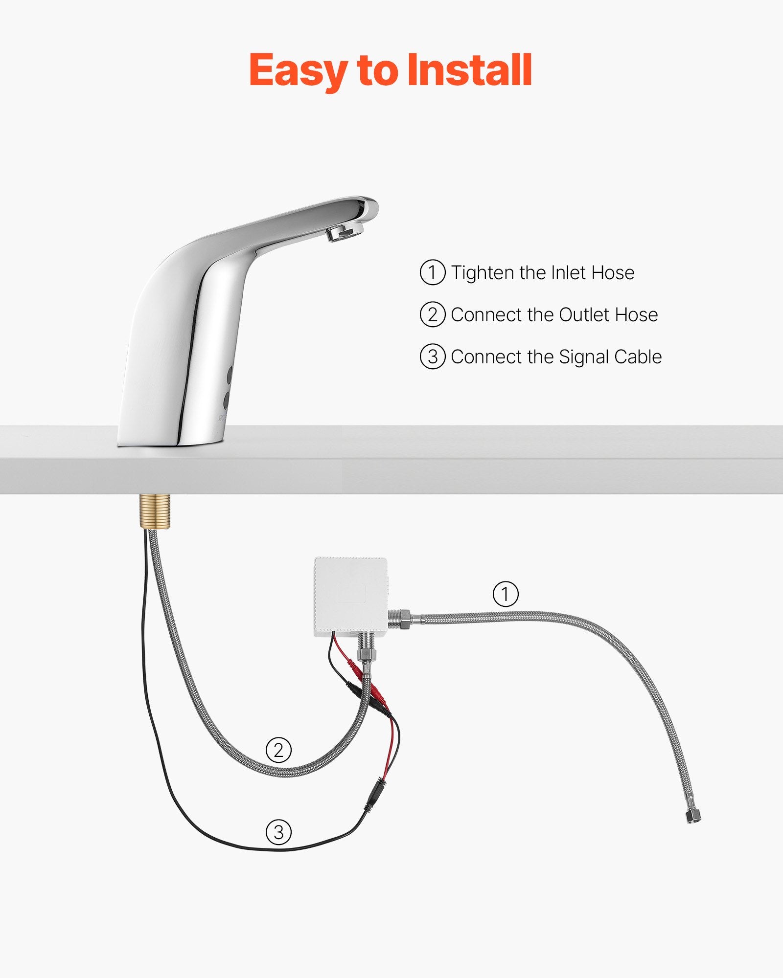Touchless Bathroom Sink Faucet, Automatic Motion Sensor Restroom Toilet Faucet Cold Water With Single Hole, Battery Operated For 9/16 In Pipe Commercial Lavatory,Chrome Plated Silver - Noventis Home