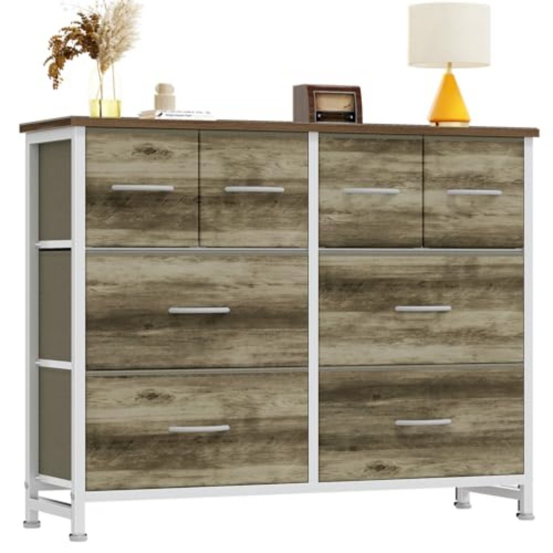 Ruim Opbergrek met 8 Stoffen Lades voor Garderobe, TV - Meubel met Houten Tafelblad en Frame - Noventis Home