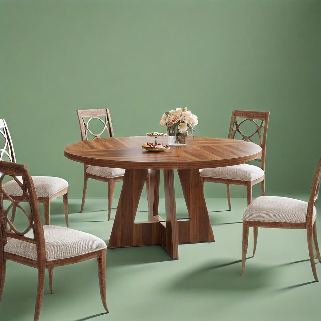 Ronde Houten Eettafel, Keukentafel voor 4 - 6 Personen, Walnoot - Noventis Home