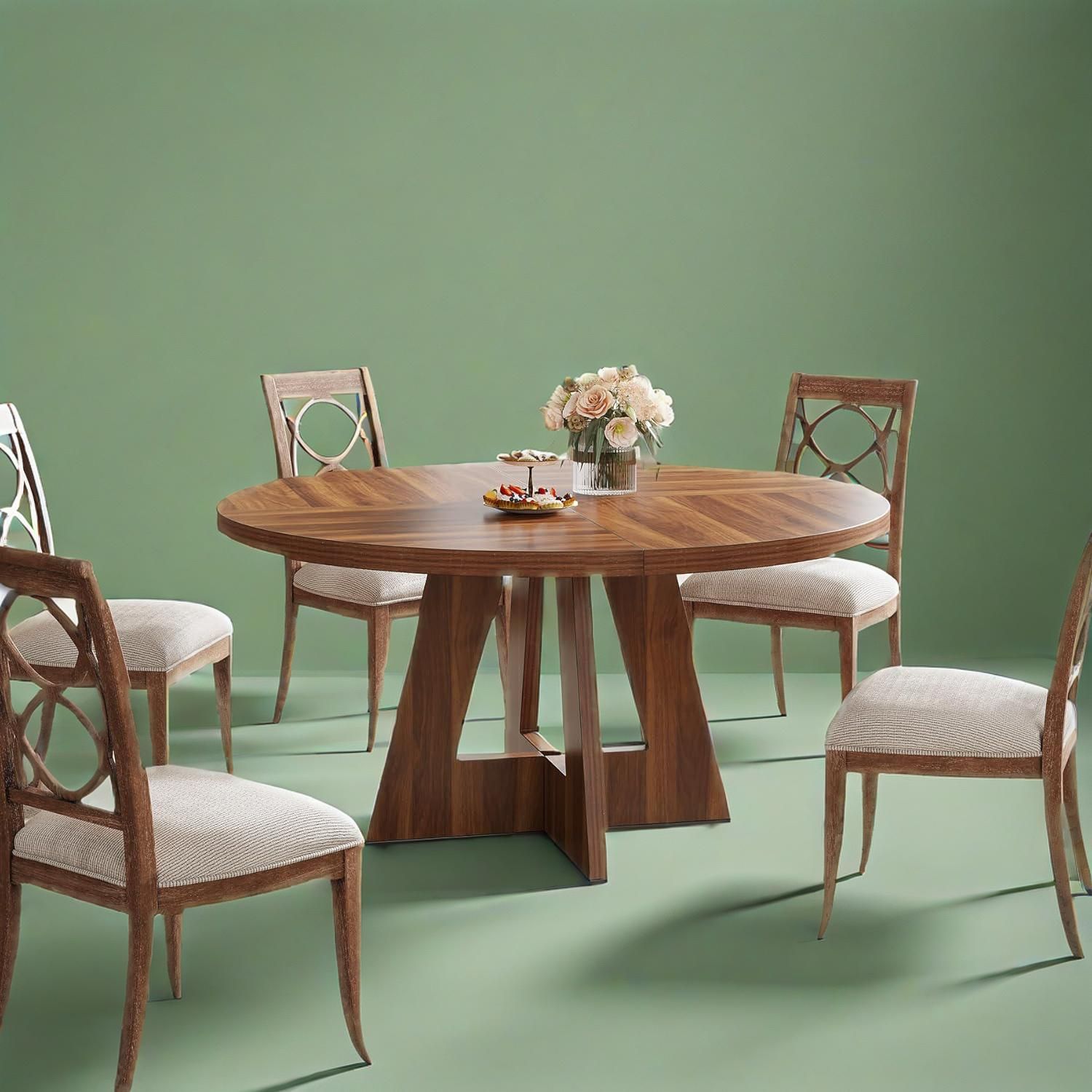 Ronde Houten Eettafel, Keukentafel voor 4-6 Personen, Walnoot