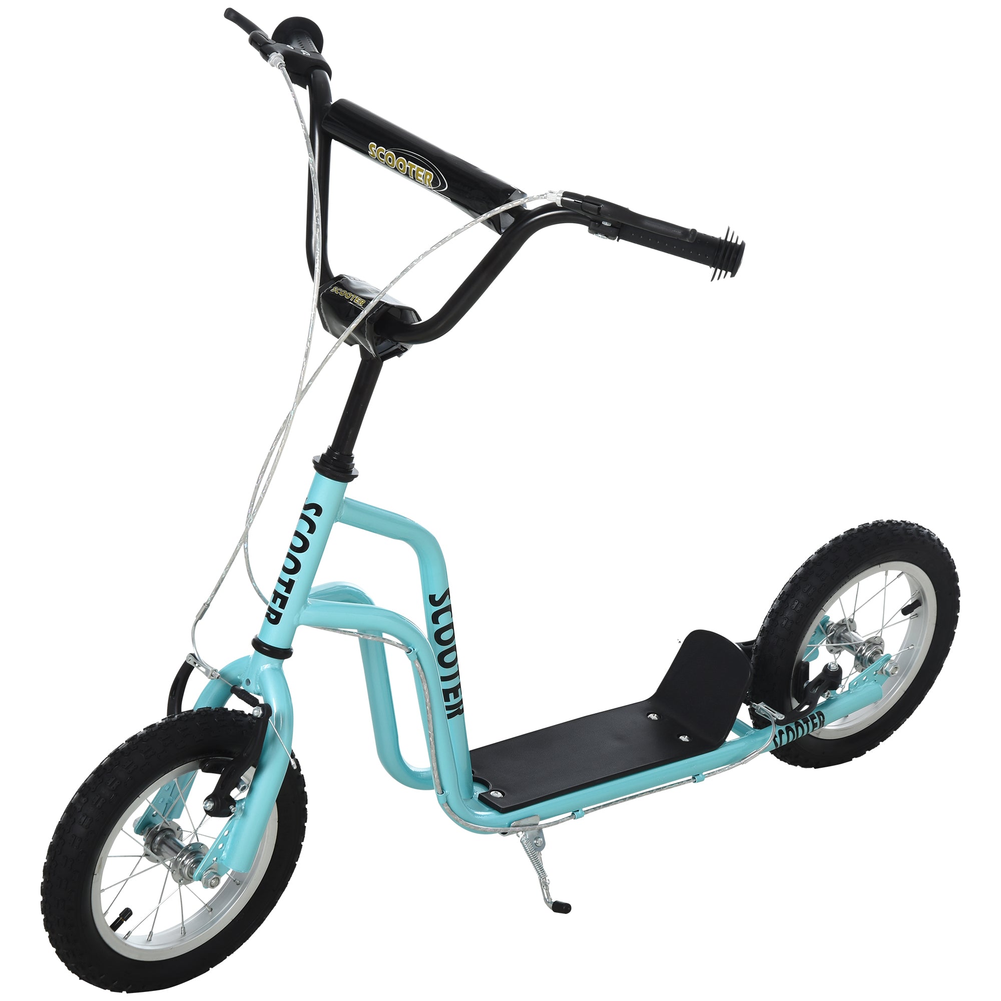 Stunt Scooter, Kids Scooter, 12'' Rubber Tyre Kick Scooter With Adjustable Handlebar, Dual Brakes, Blue - Noventis Home