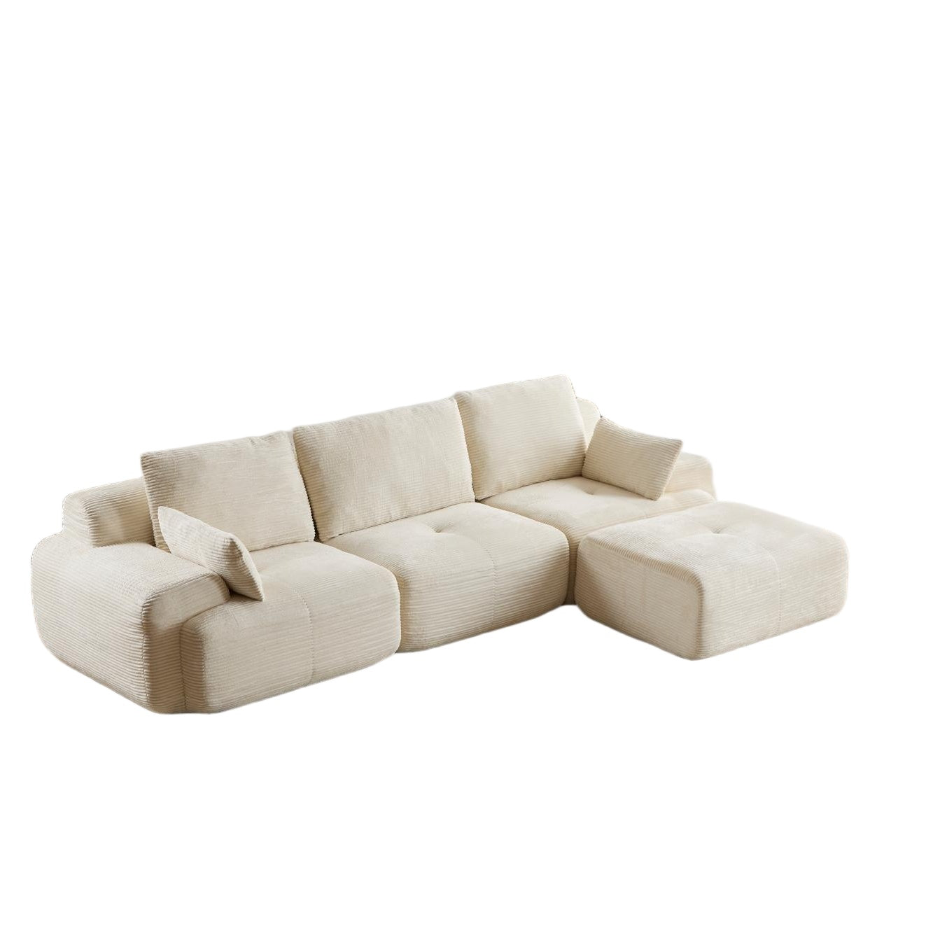 Moderne Traagschuim Compressiebank, Grote Modulaire Hoekbank voor Woonkamer, Huisdiervriendelijke Wolkbank, Corduroy Stof, Extra Diepe Loveseat, Geen Montage Vereist, Beige