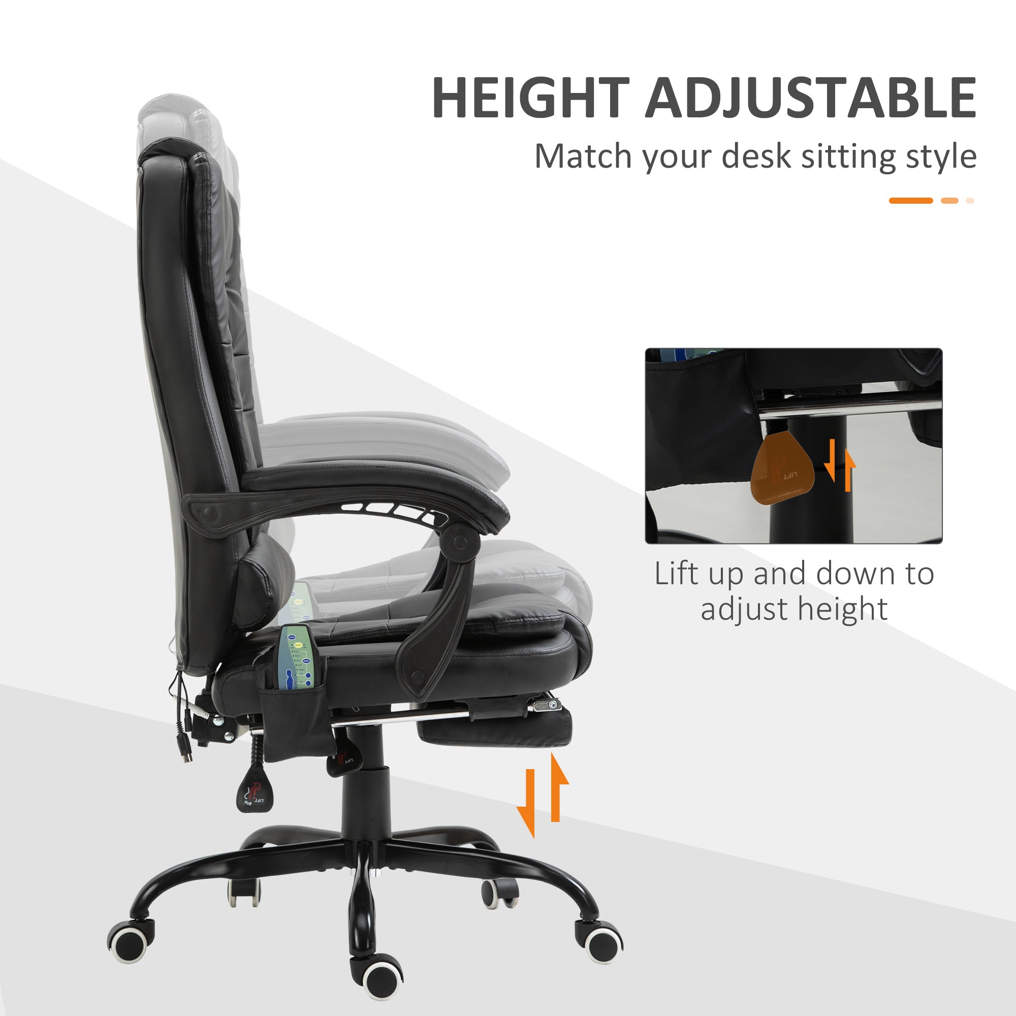 7 - Point Vibrating Massage Office Chair High Back Executive Recliner with Lumbar Support, Footrest, Reclining Back, Adjustable Height, Black - Noventis Home