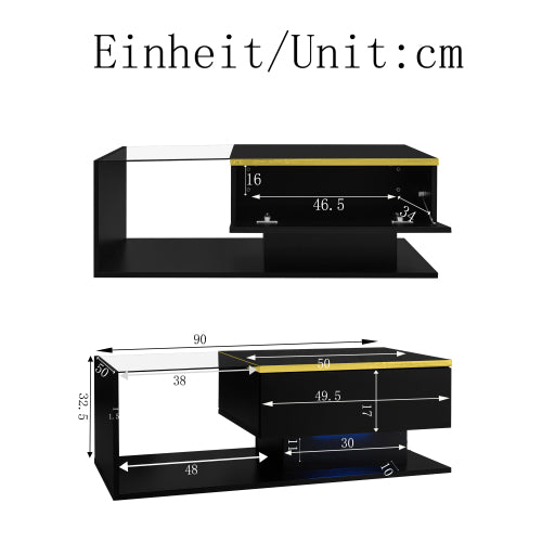 Salontafel 90 cm, Hoogglans Wit, met Glas en LED-verlichting