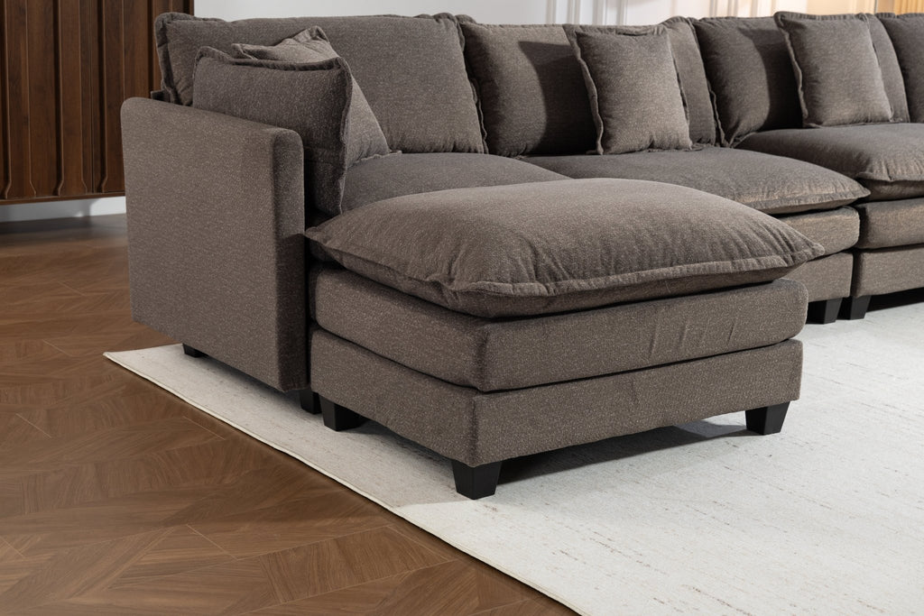 Moderne Hoekbank 4 - zitter met 2 Poefs, 379 cm, Modulaire Compressiebank met Lendenkussens, Symmetrische Slaapbank met Chaise Longue voor Woonkamer en Appartement, 3 Kleuren - Noventis Home