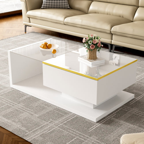 Salontafel 90 cm, Hoogglans Wit, met Glas en LED-verlichting
