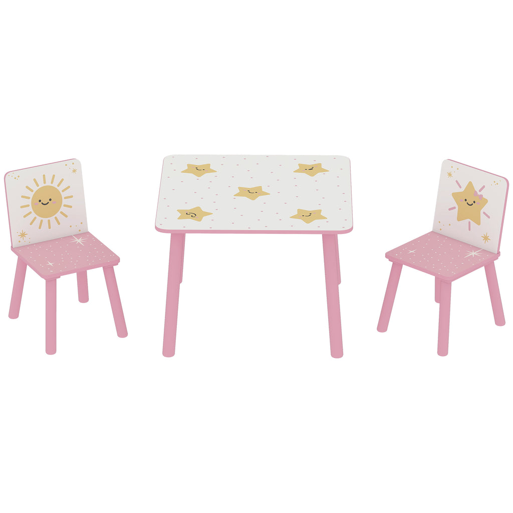 3-delige Kindertafel en Stoelset voor Kinderen van 3-8 Jaar, Slaapkamer en Speelkamer, Roze