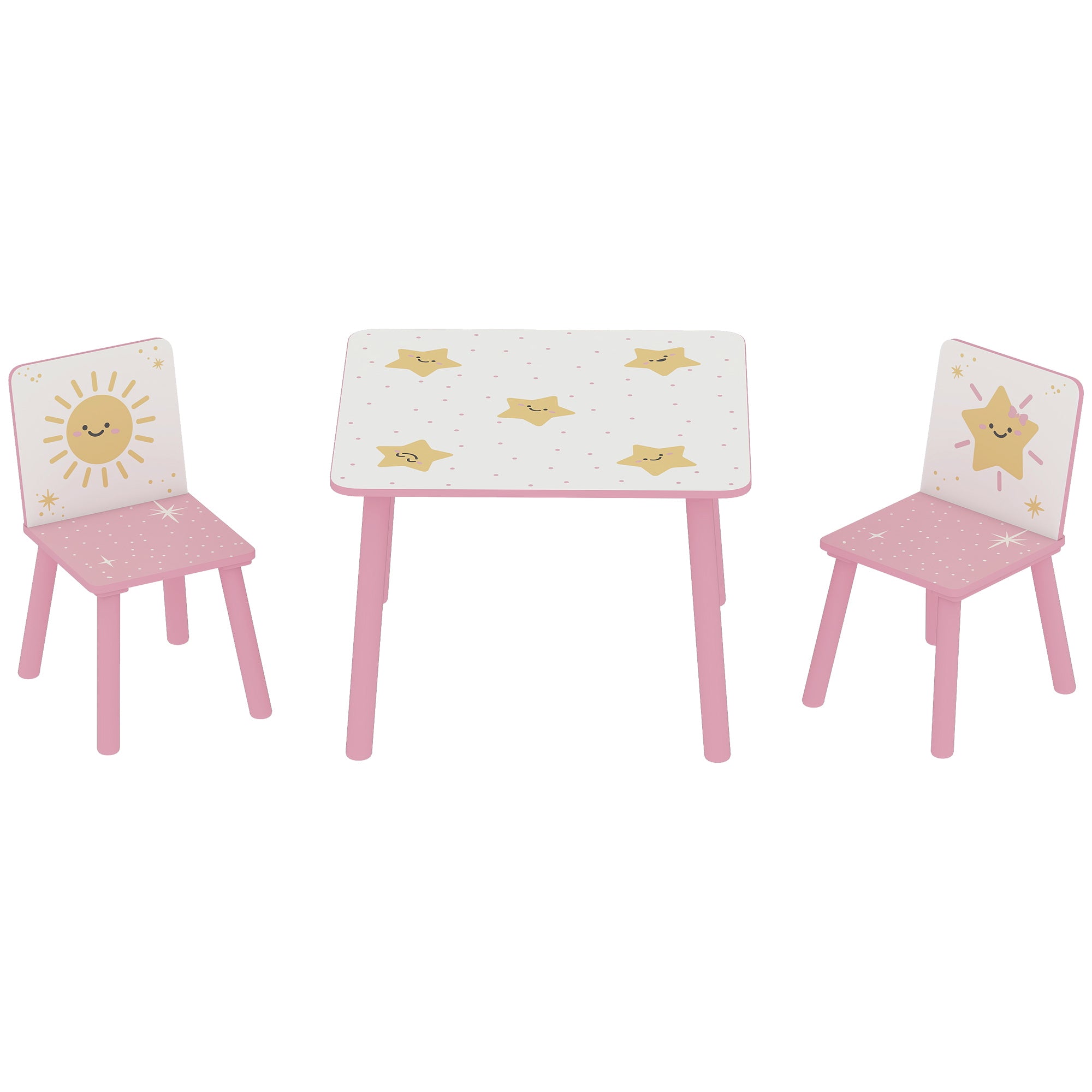 3-delige Kindertafel en Stoelset voor Kinderen van 3-8 Jaar, Slaapkamer en Speelkamer, Roze