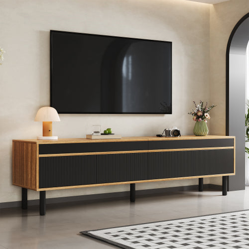 TV-meubel met 4 Deuren, Fijne Textuur, Zwart en Houtkleur, 170x38x47 cm